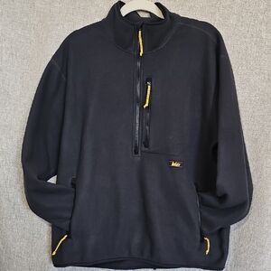 REI Black Fleece Top with Yellow Logo and Red Trim